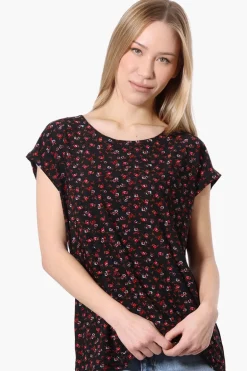 Beechers Brook Floral Cap Sleeve Tee - Black