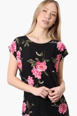Beechers Brook Floral Cap Sleeve Tee - Black
