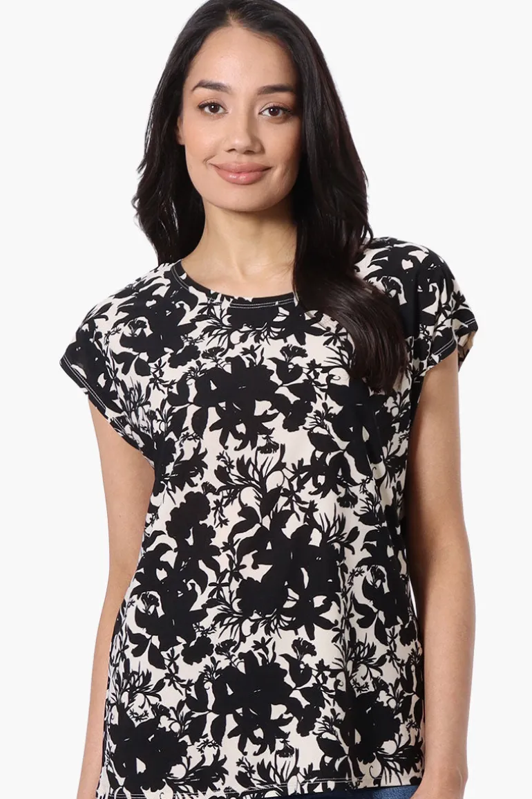 Beechers Brook Floral Cap Sleeve Tee - Black