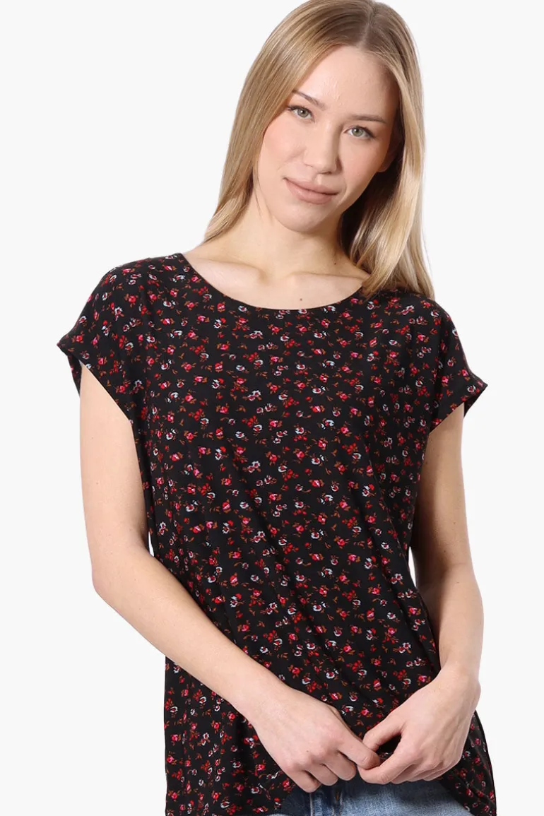 Beechers Brook Floral Cap Sleeve Tee - Black