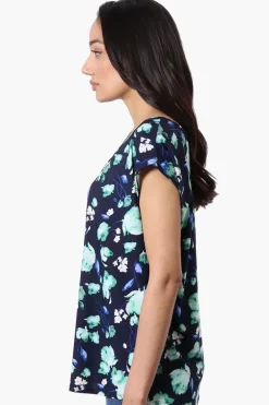 Beechers Brook Floral Cap Sleeve Tee - Navy