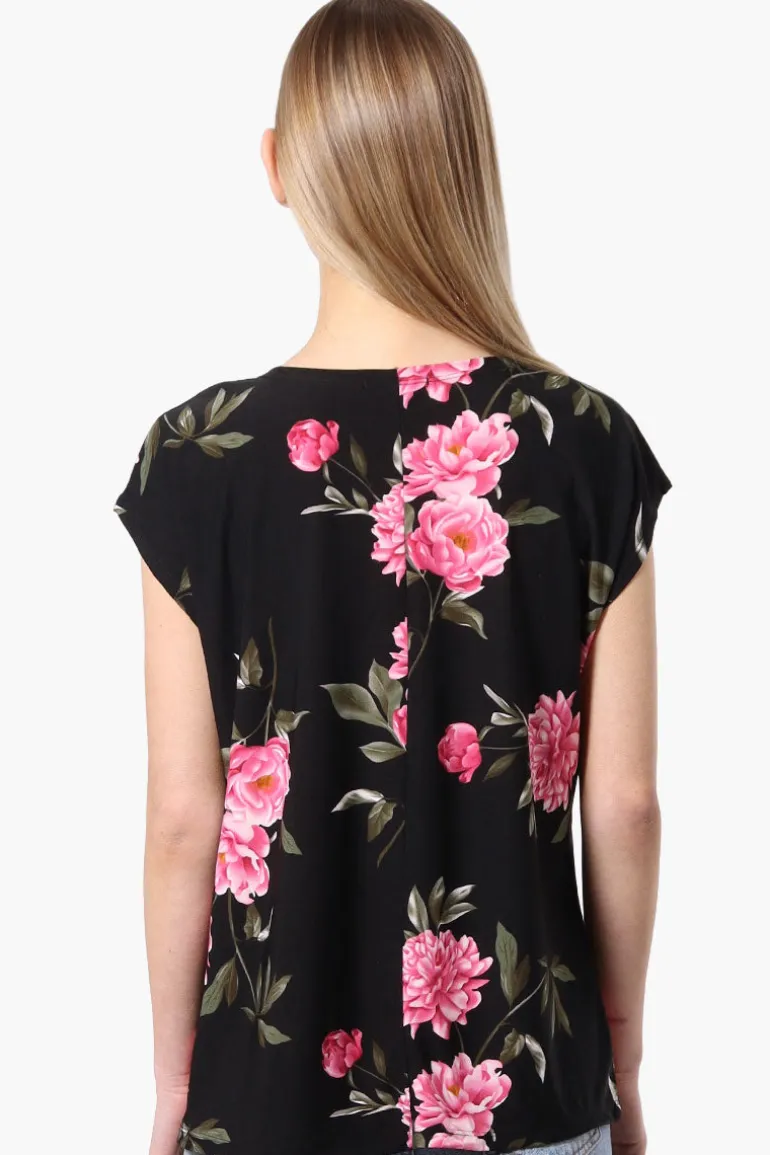 Beechers Brook Floral Cap Sleeve Tee - Black