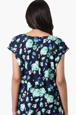 Beechers Brook Floral Cap Sleeve Tee - Navy