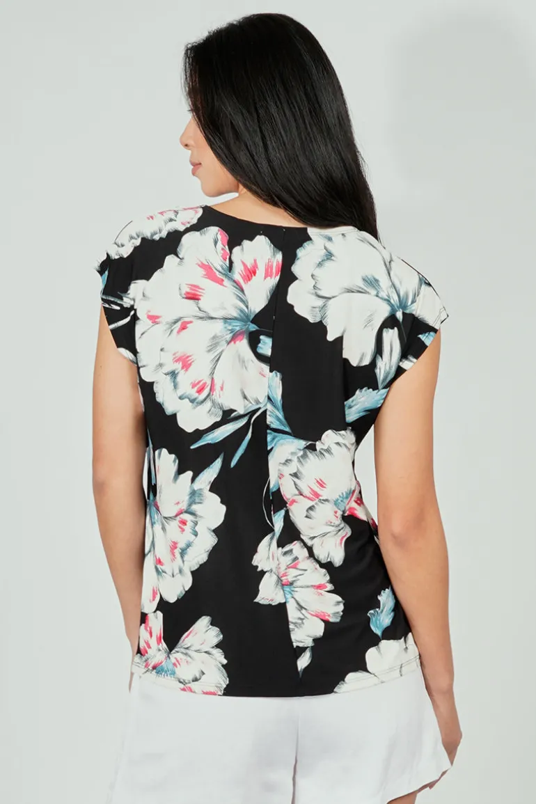 Beechers Brook Floral Circle Neck Tee - Black