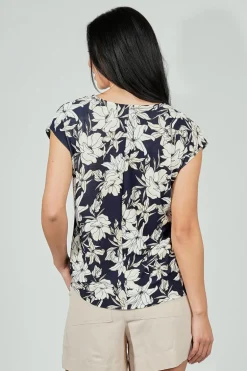Beechers Brook Floral Circle Neck Tee - Navy