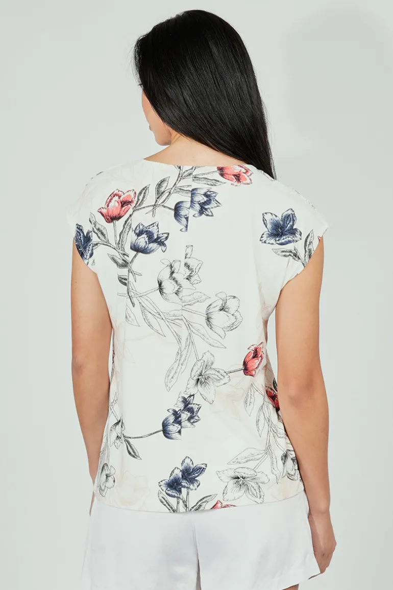 Beechers Brook Floral Circle Neck Tee - Cream