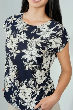 Beechers Brook Floral Circle Neck Tee - Navy