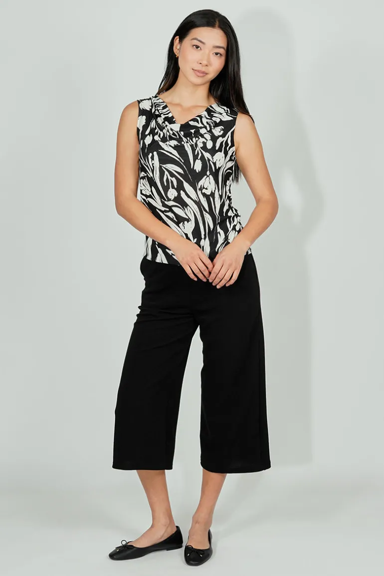 Beechers Brook Floral Cowl Neck Tank Top - Black