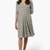 Beechers Brook Floral Crossover Button Up Sleeve Day Dress - Olive