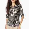 Beechers Brook Floral Half Zip Roll Up Sleeve Shirt - Black