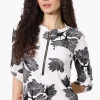 Beechers Brook Floral Half Zip Roll Up Sleeve Shirt - White