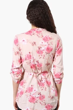 Beechers Brook Floral Half Zip Tie Waist Blouse - Pink