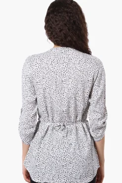 Beechers Brook Floral Half Zip Tie Waist Blouse - White