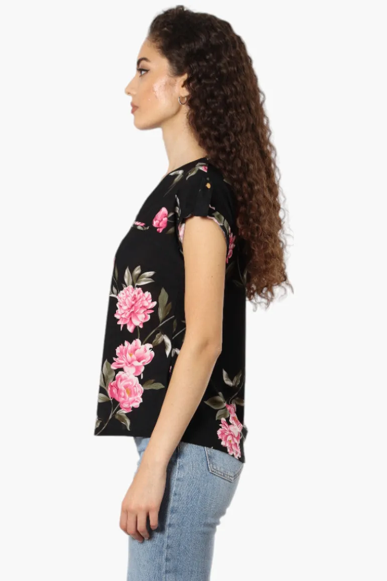 Beechers Brook Floral Half Zip Tee - Black