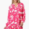 Beechers Brook Floral Longe Sleeve Button Up Day Dress - Pink