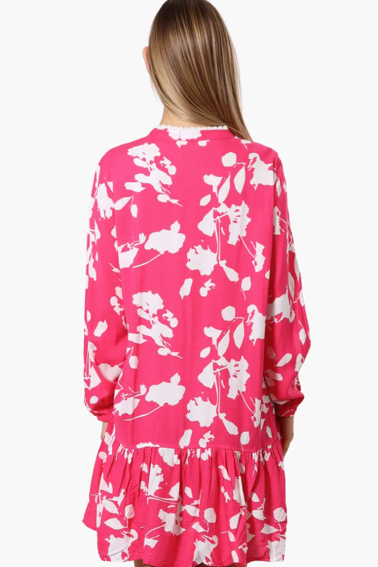 Beechers Brook Floral Longe Sleeve Button Up Day Dress - Pink