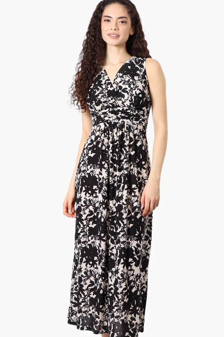 Beechers Brook Floral Padded Crossover Maxi Dress - Beige