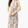 Beechers Brook Floral Padded Crossover Maxi Dress - Beige
