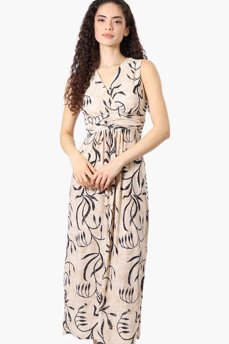 Beechers Brook Floral Padded Crossover Maxi Dress - Beige