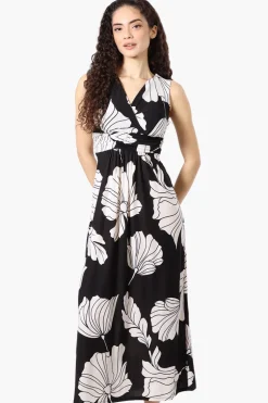 Beechers Brook Floral Padded Crossover Maxi Dress - Black