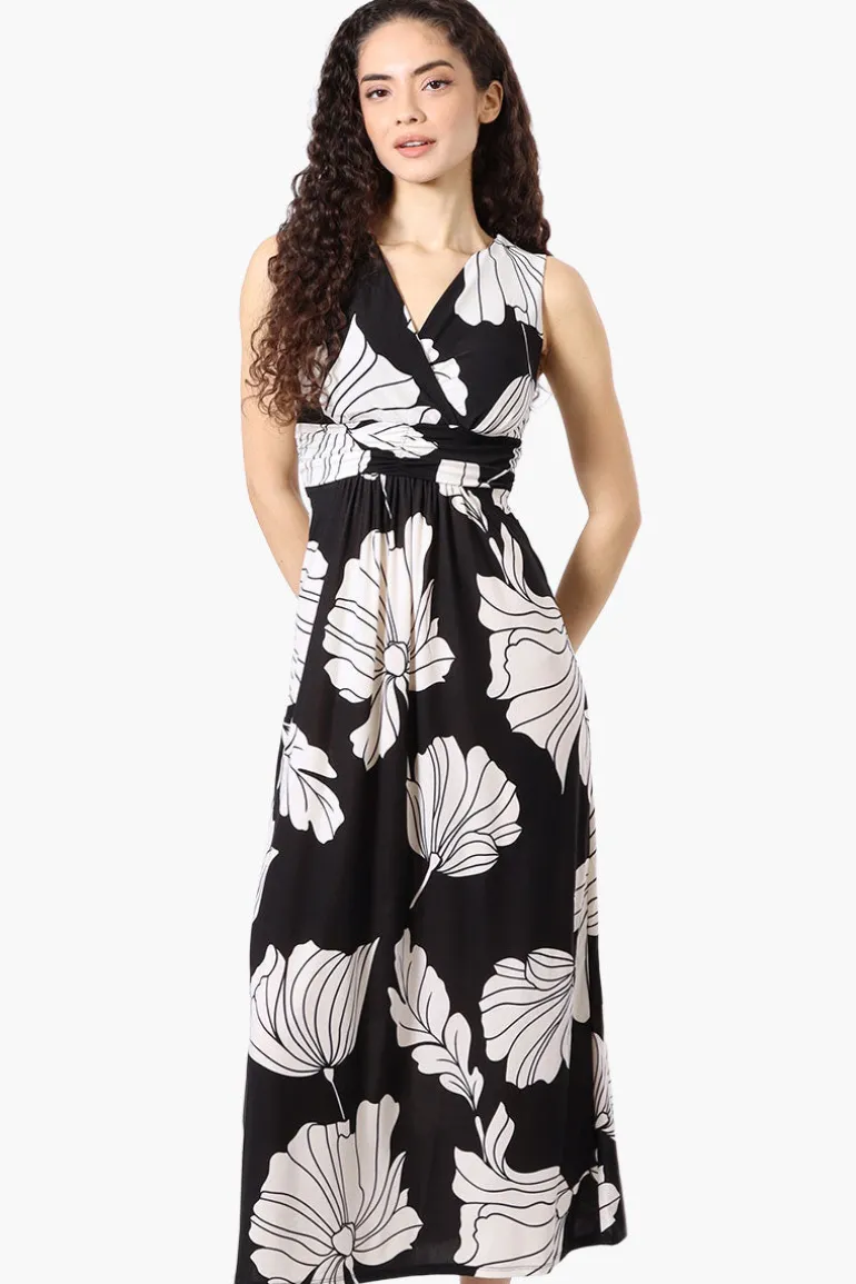 Beechers Brook Floral Padded Crossover Maxi Dress - Black