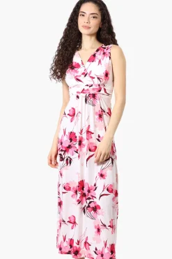 Beechers Brook Floral Padded Crossover Maxi Dress - White