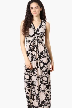 Beechers Brook Floral Padded Crossover Maxi Dress - Black
