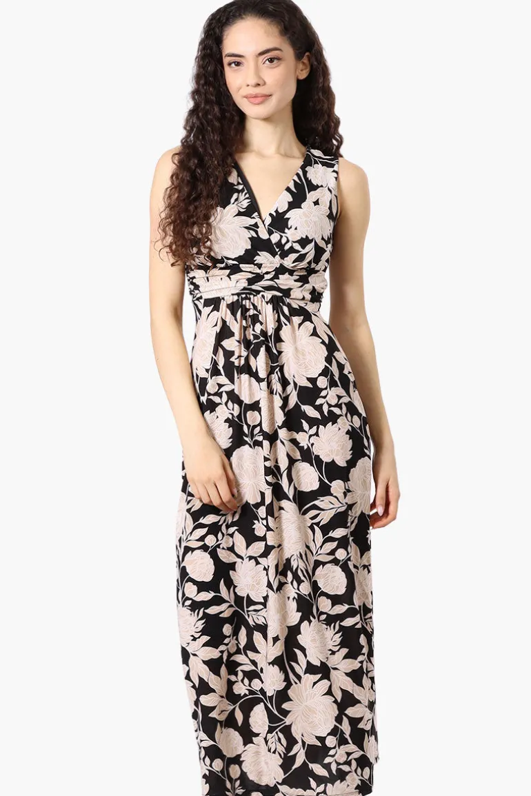 Beechers Brook Floral Padded Crossover Maxi Dress - Black
