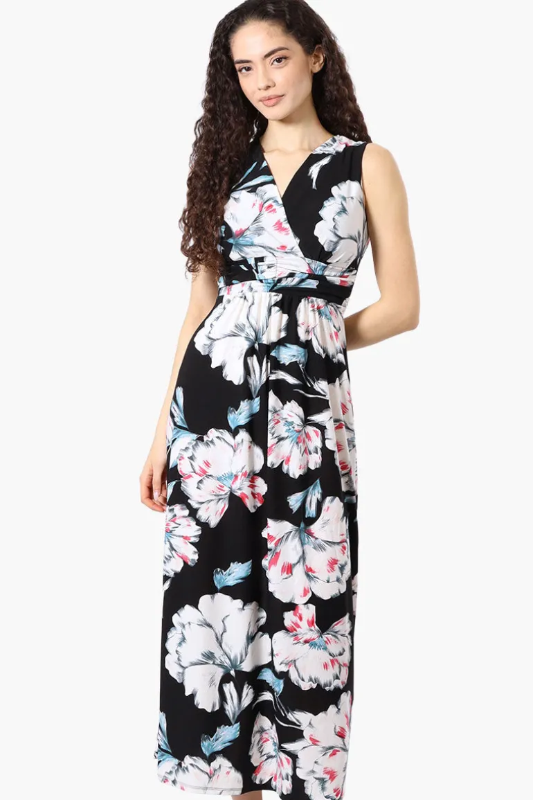 Beechers Brook Floral Padded Crossover Maxi Dress - Black