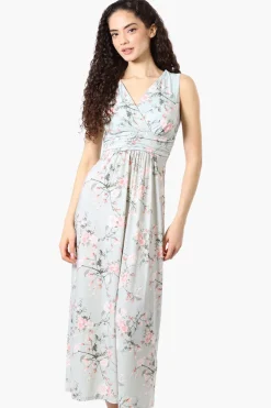 Beechers Brook Floral Padded Crossover Maxi Dress - Mint