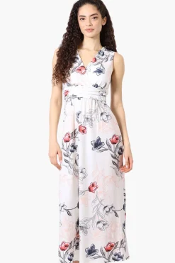 Beechers Brook Floral Padded Crossover Maxi Dress - White