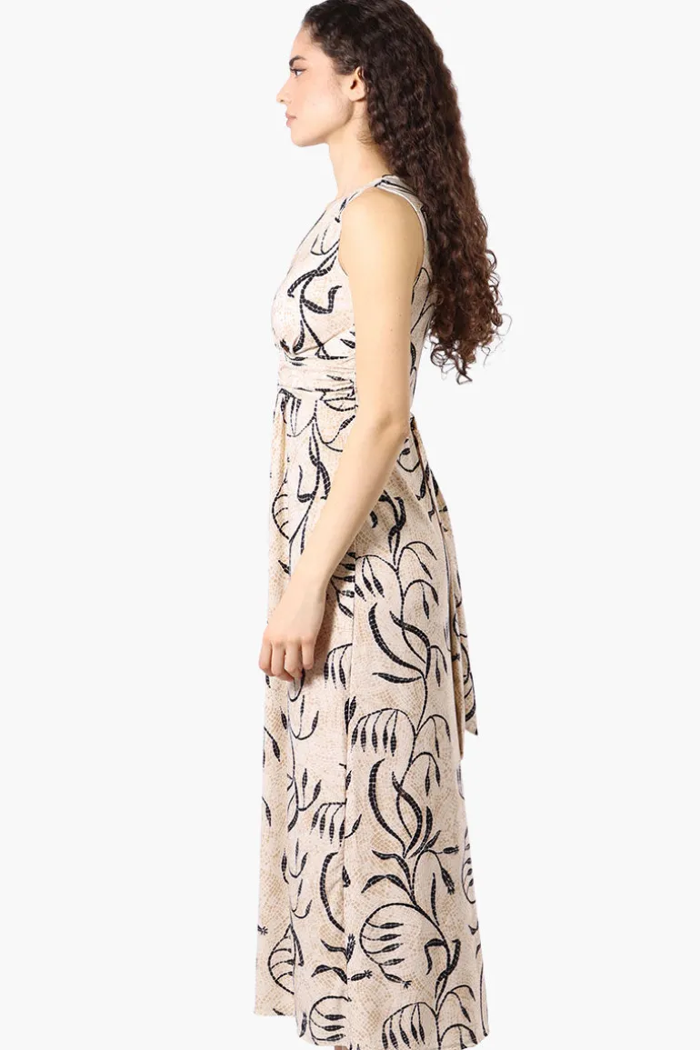 Beechers Brook Floral Padded Crossover Maxi Dress - Beige