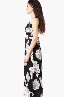Beechers Brook Floral Padded Crossover Maxi Dress - Black