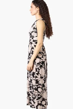 Beechers Brook Floral Padded Crossover Maxi Dress - Black