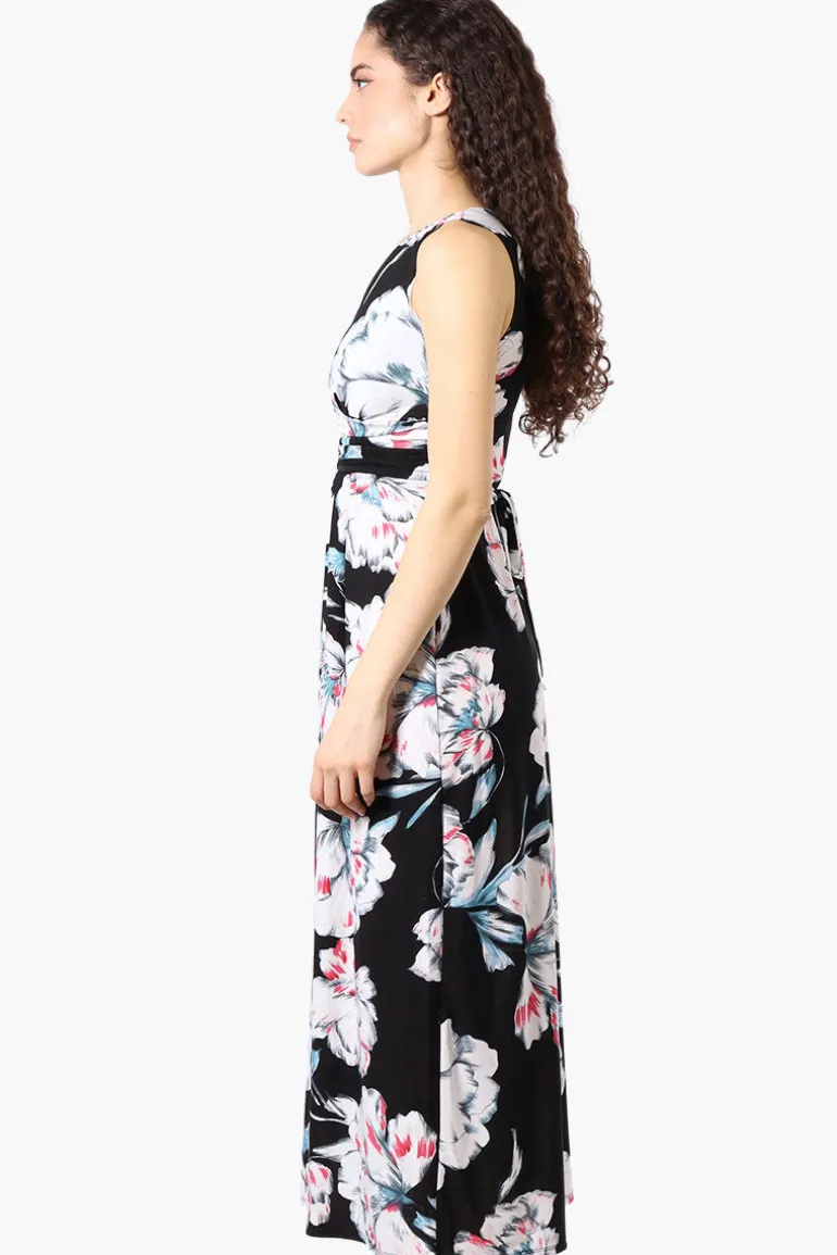 Beechers Brook Floral Padded Crossover Maxi Dress - Black