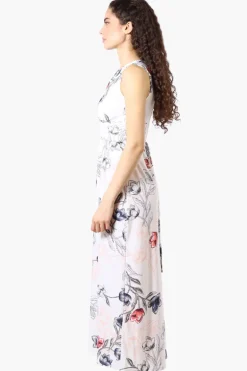 Beechers Brook Floral Padded Crossover Maxi Dress - White
