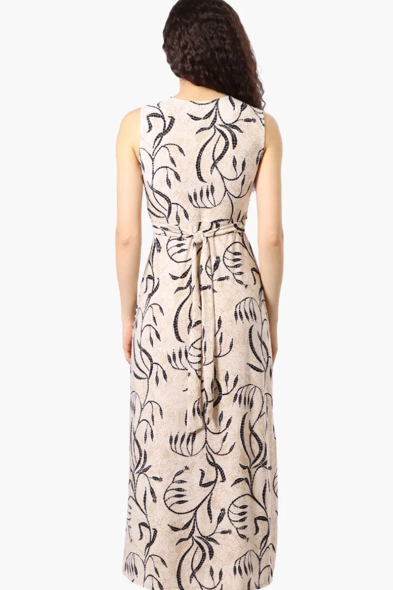 Beechers Brook Floral Padded Crossover Maxi Dress - Beige