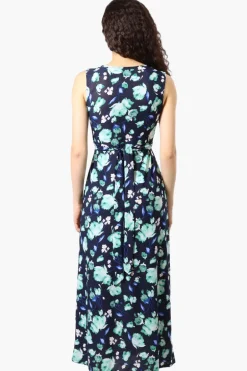 Beechers Brook Floral Padded Crossover Maxi Dress - Navy