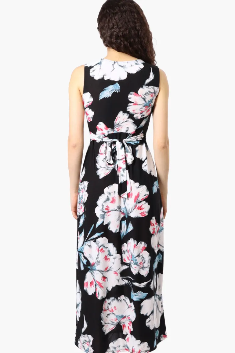 Beechers Brook Floral Padded Crossover Maxi Dress - Black