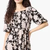 Beechers Brook Floral Puff Sleeve Smocked Day Dress - Black