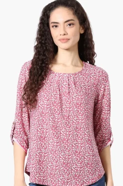 Beechers Brook Floral Roll Up Sleeve Blouse - Pink