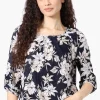 Beechers Brook Floral Roll Up Sleeve Blouse - Navy
