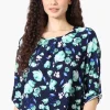 Beechers Brook Floral Roll Up Sleeve Blouse - Navy