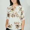 Beechers Brook Floral Roll Up Sleeve Half Zip Blouse - Cream