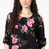 Beechers Brook Floral Roll Up Sleeve Blouse - Black