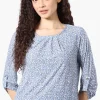 Beechers Brook Floral Roll Up Sleeve Blouse - Blue