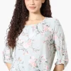 Beechers Brook Floral Roll Up Sleeve Blouse - Mint