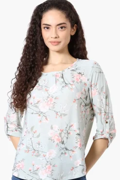 Beechers Brook Floral Roll Up Sleeve Blouse - Mint
