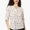 Beechers Brook Floral Roll Up Sleeve Henley Shirt - White
