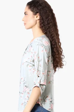 Beechers Brook Floral Roll Up Sleeve Blouse - Mint